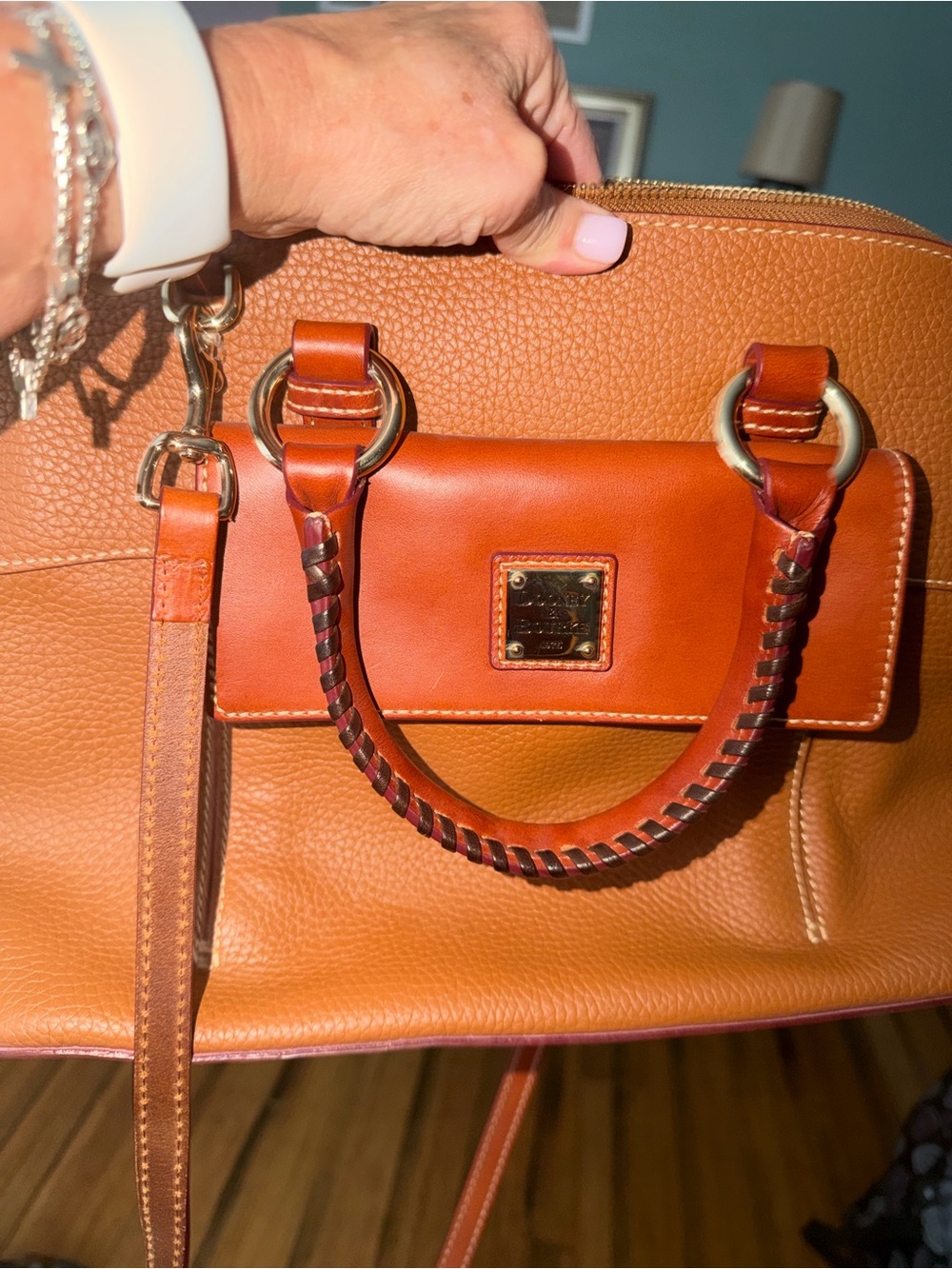 Structured Tan Leather Satchel Handbag